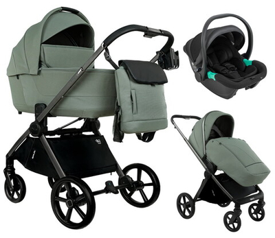 Детская коляска Pituso Teffy 3 в 1 с автокреслом Santiso Pro Black Sage Green/Graphite