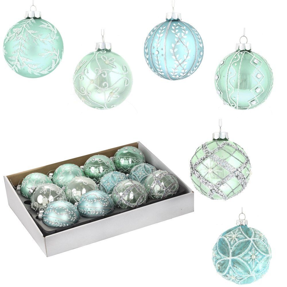 GAEM Украшение новогоднее Шар "Веселые ребята в бирюзовом" (блок 12 шт), D8 см, L36 W28 H11 см, 6в.