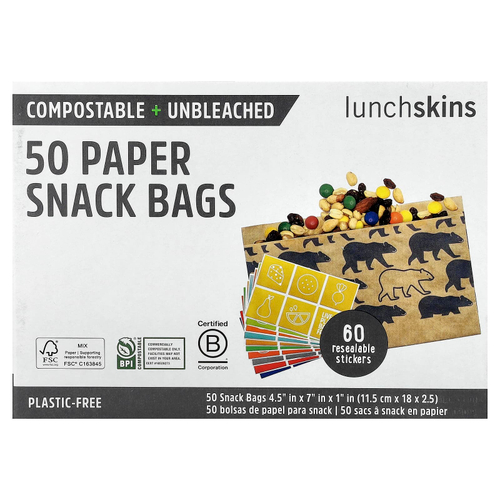 Lunchskins, бумажные пакеты для снеков, мишки, 50 шт.