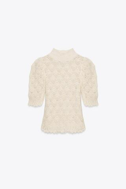 ZARA ТРИКОТАЖНЫЙ ДЖЕМПЕР В РОМАНТИЧНОМ СТИЛЕ В РУБЧИК, ЭКРЮ