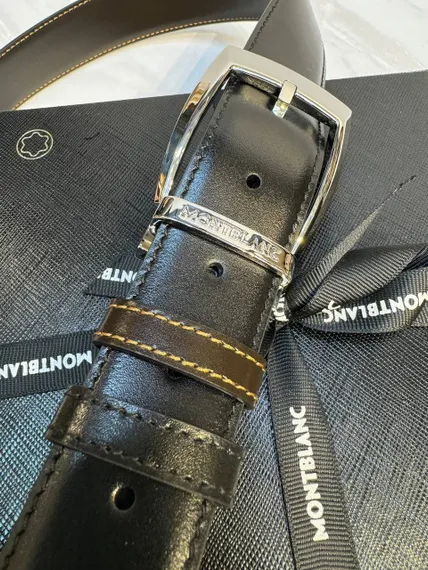 Двусторонний ремень Montblanc из кожи черного цвета 35мм