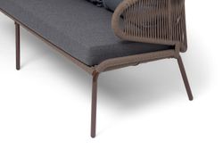 "Милан" диван 3-местный плетеный из роупа, каркас алюминий коричневый (RAL8016) шагрень, роуп коричневый круглый, ткань темно-серая 027