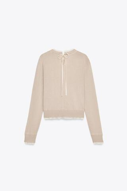 ZARA ВЯЗАНЫЙ ДЖЕМПЕР С ШЕРСТЬЮ И КОМБИНИРОВАННОЙ ТКАНЬЮ, ПЕСОЧНЫЙ