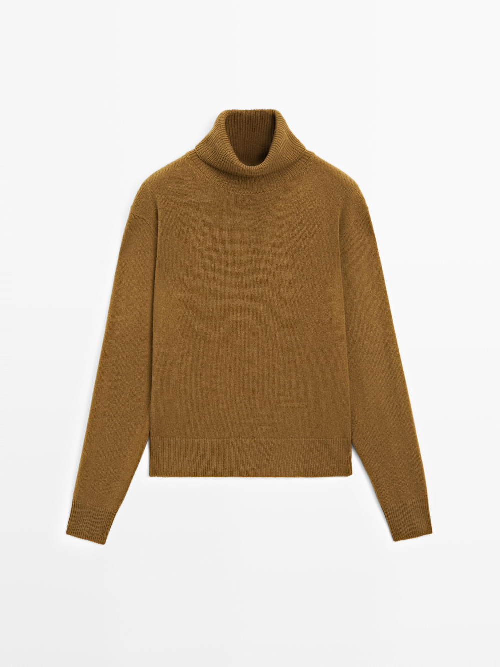 Massimo Dutti Свитер из смесовой шерсти с высоким воротником, светлый хаки