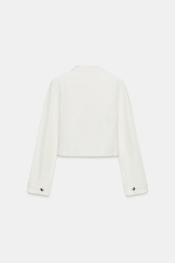 ZARA ПРИТАЛЕННАЯ ДЖИНСОВАЯ КУРТКА TRF НА ПУГОВИЦАХ, ЖЕЛТОВАТО-БЕЛЫЙ