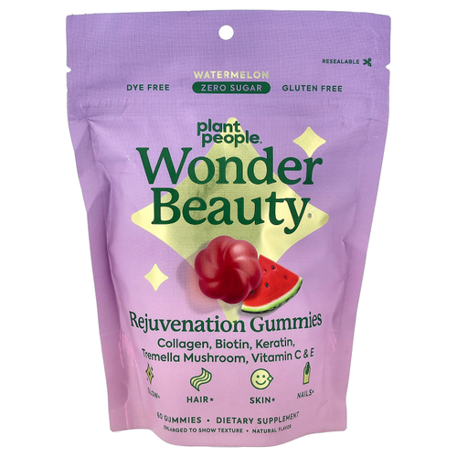 Plant People, Wonder Beauty®, омолаживающие жевательные таблетки, со вкусом арбуза, 60 жевательных таблеток