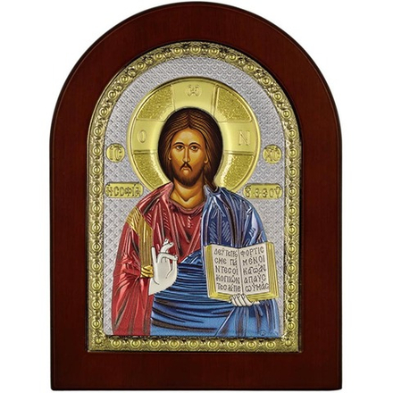 Икона Иисуса Христа Спасителя в серебряном окладе.