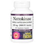 Natural Factors, наттокиназа, 100 мг, 60 вегетарианских капсул