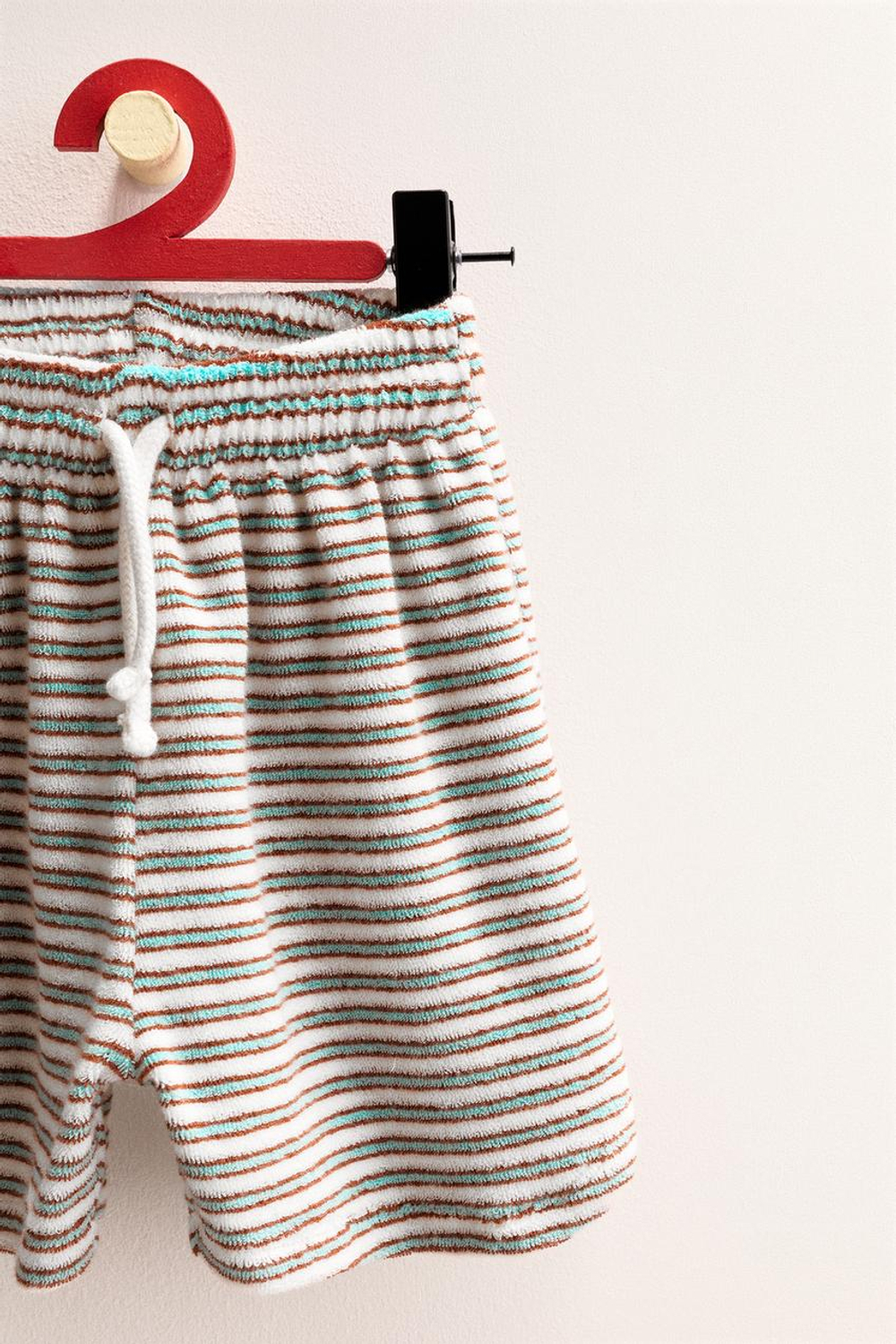 ZARA TIMELESS - ПОЛОСАТЫЕ ШОРТЫ ИЗ МАХРОВОЙ ТКАНИ, СИНИЙ/БЕЛЫЙ