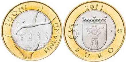 Финляндия 5 евро, 2011 Исторические регионы Финляндии - Лапландия XF