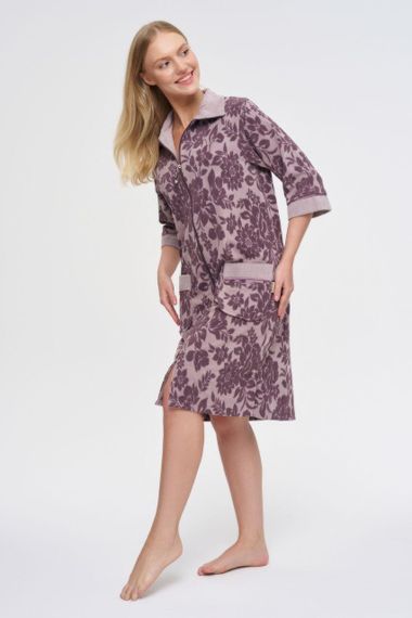 Халат женский велюровый на молнии 0505 фиолетовый NUSA