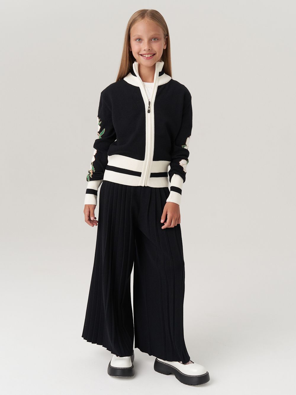 Школьные широкие брюки для девочки AT726-2 черный