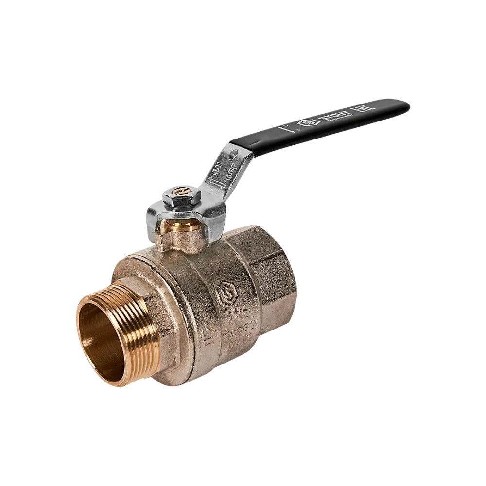 Кран шаровой полнопроходной STOUT - 1"1/2 (НР/ВР, PN40, Tmax 150°C, ручка-рычаг черная)