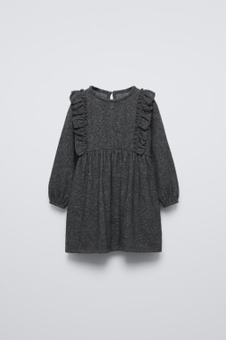 ZARA ПЛАТЬЕ ИЗ ТКАНИ SOFT TOUCH С ВОЛАНАМИ, АНТРАЦИТОВО-СЕРЫЙ