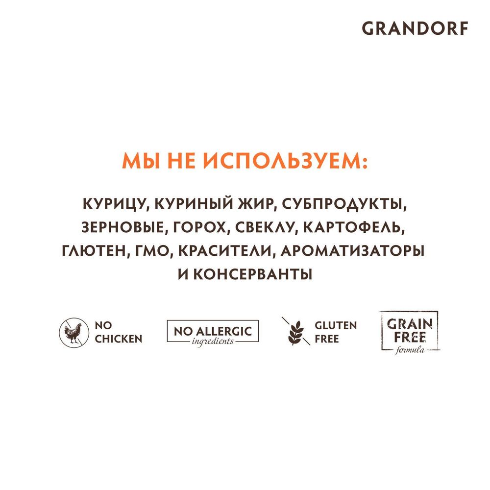 Уценка! Повр.упак/Сухой корм Grandorf DOG Duck&Turkey MED&MAXI для взрослых собак средних и крупных пород, утка с индейкой