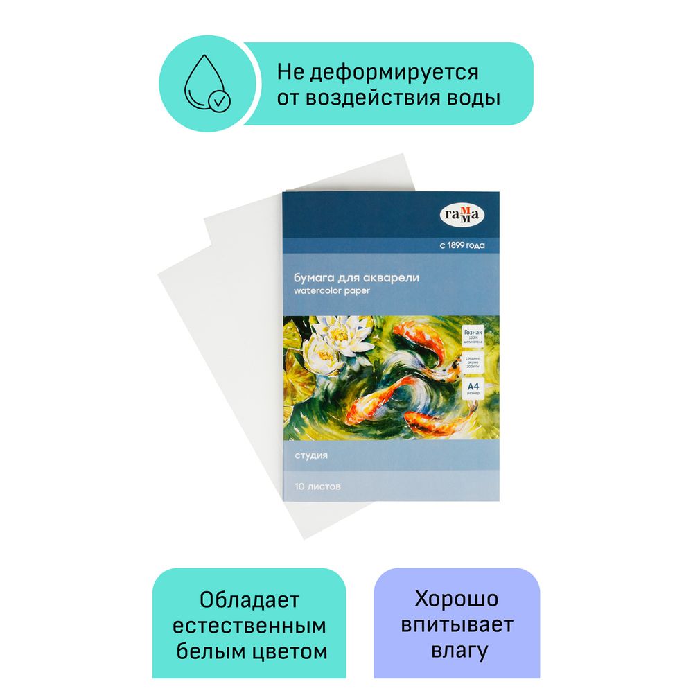Папка для акварели А4, 10л, 200гр/м, Гамма Студия