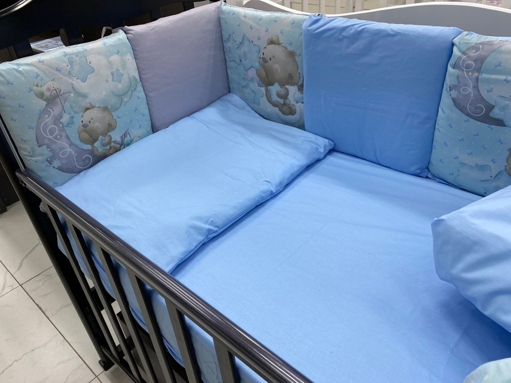 Комплект постельного белья 17-ти предметный "AmaroBaby" (подушечки), Candy Bear, голубой сатин