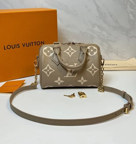 Сумка Louis Vuitton Speedy с плечевым ремнем серый/кремовый