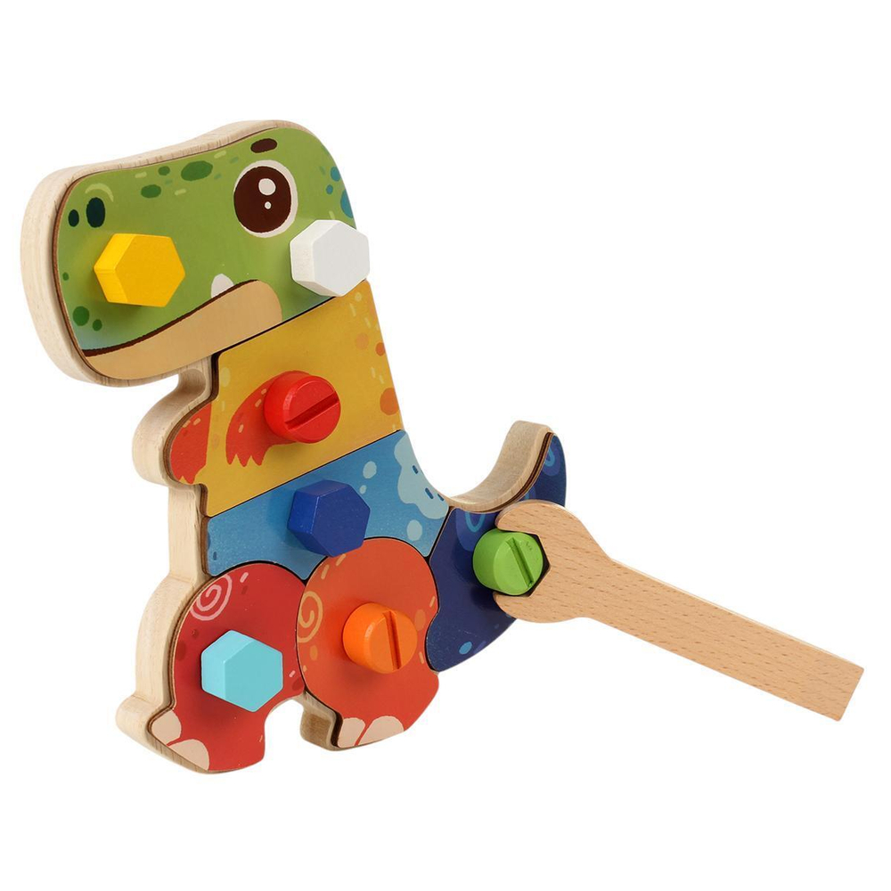 Конструктор деревянный с болтами Динозаврик 15 дет, коробка C-41944