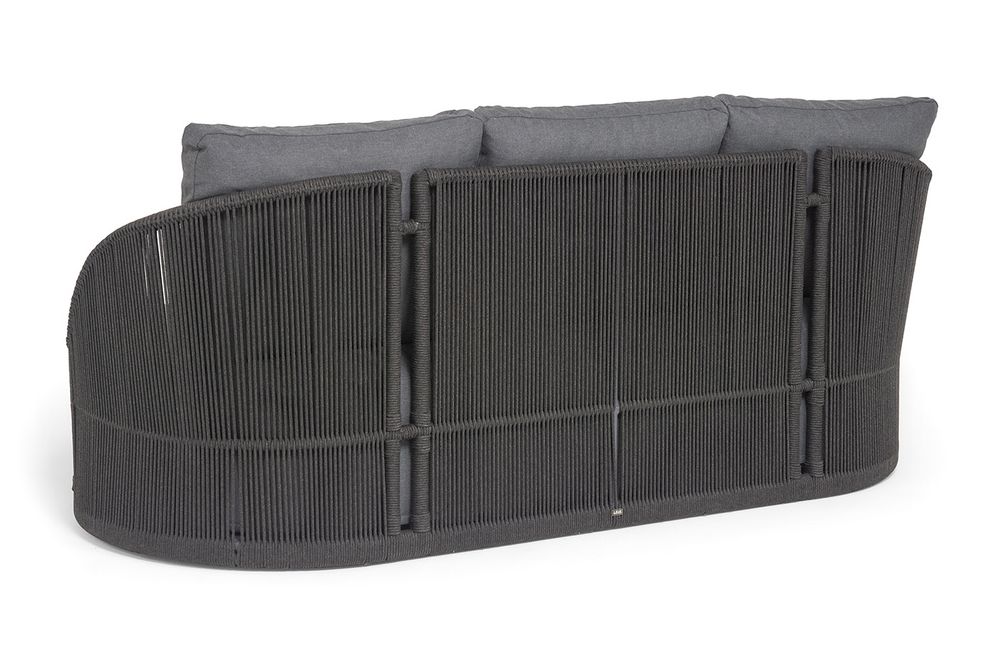 "Монтелла" диван 3-местный плетеный из роупа, каркас алюминий темно-серый (RAL7024) муар, роуп темно-серый круглый, ткань темно-серая 027