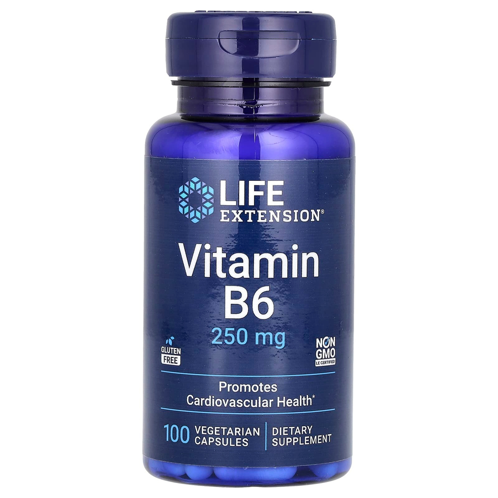 Life Extension, витамин B6, 250 мг, 100 вегетарианских капсул
