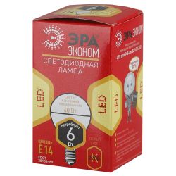 Лампочка светодиодная ЭРА RED LINE ECO LED P45-6W-827-E14 E14 / Е14 6Вт шар теплый белый свет