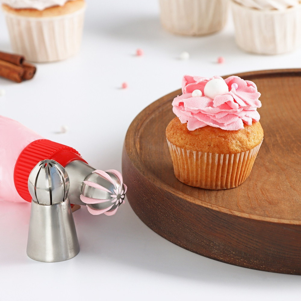 Насадка кондитерская «Сфера. Широкие прорези с цветком», d=3 см, выход 2,3 см, нержавеющая сталь