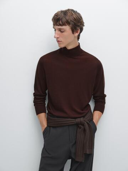 Massimo Dutti Трикотажный свитер из смесовой шерсти с высоким воротником, бордо