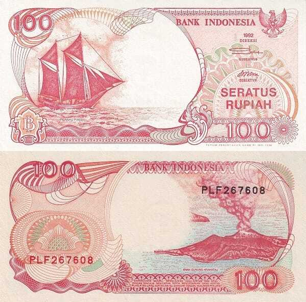 Индонезия 100 рупий 1992-2000 Вулкан Кракатау UNC
