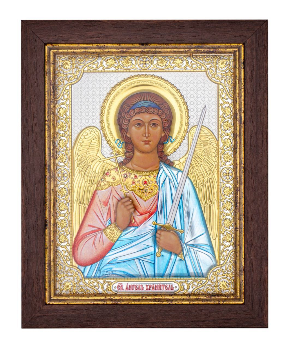 Ангел Хранитель, икона прямоугольная в рамке под стеклом, красное дерево, эмаль 232х280