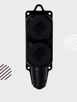 Колодка розеточная электрическая каучуковая IP44 влагозащищенная герметичная на 2 розетки, 16А, черный