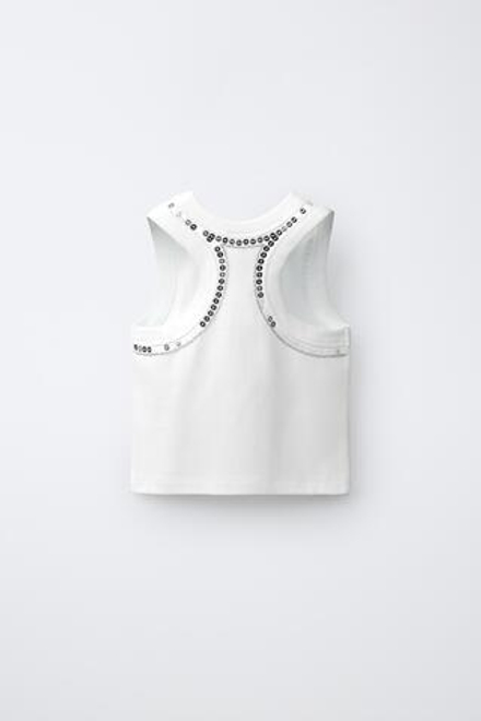 ZARA ТОП С ПАЙЕТКАМИ, БЕЛЫЙ