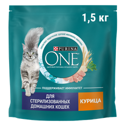 Сухой корм для кошек Purina ONE Sterilised для стерилизованных, с курицей и цельными злаками, 1,5 кг