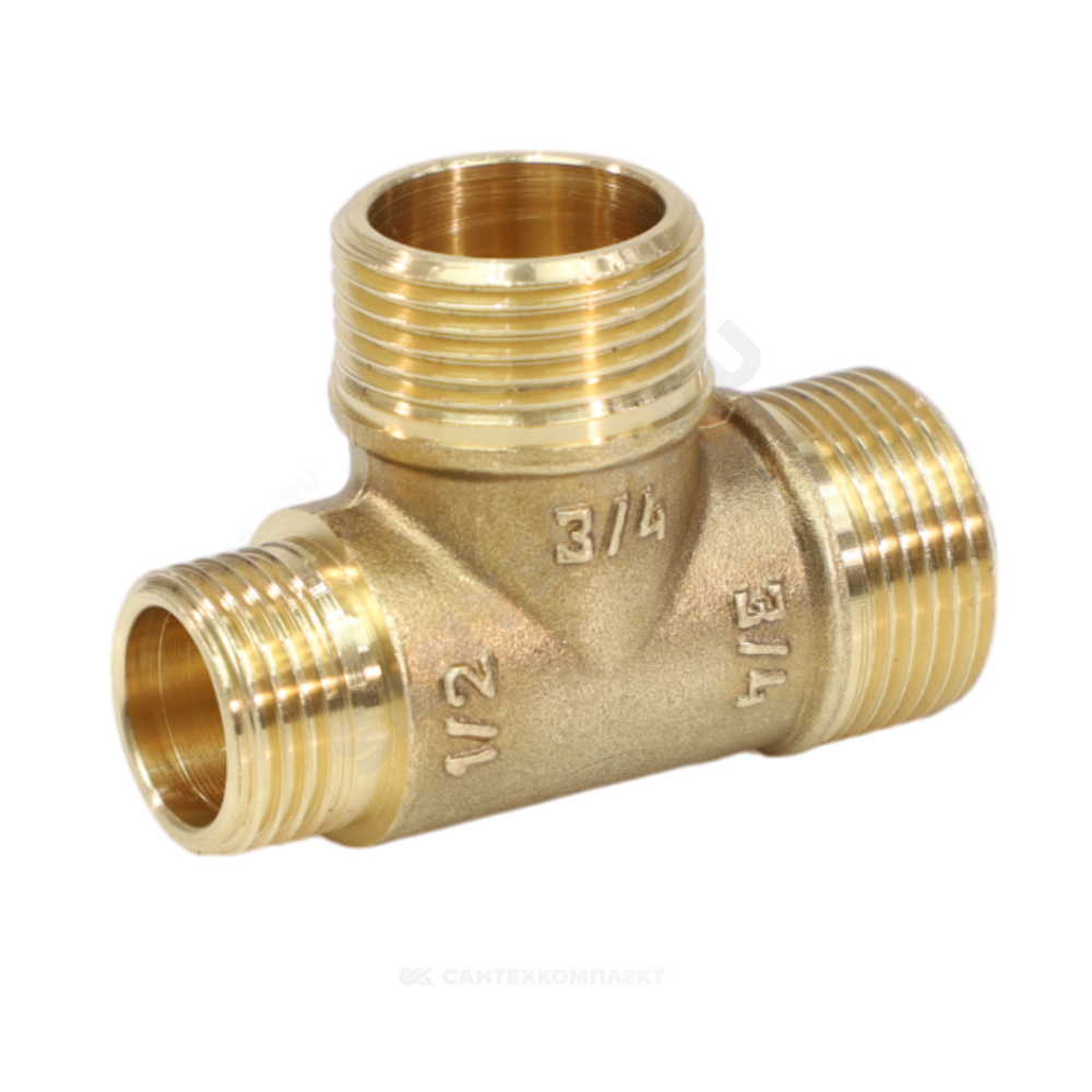 Тройник латунь переходной Ду 15х20х20 (1/2"х3/4"х3/4") НР/НР/НР VALFEX VF.131.L.034