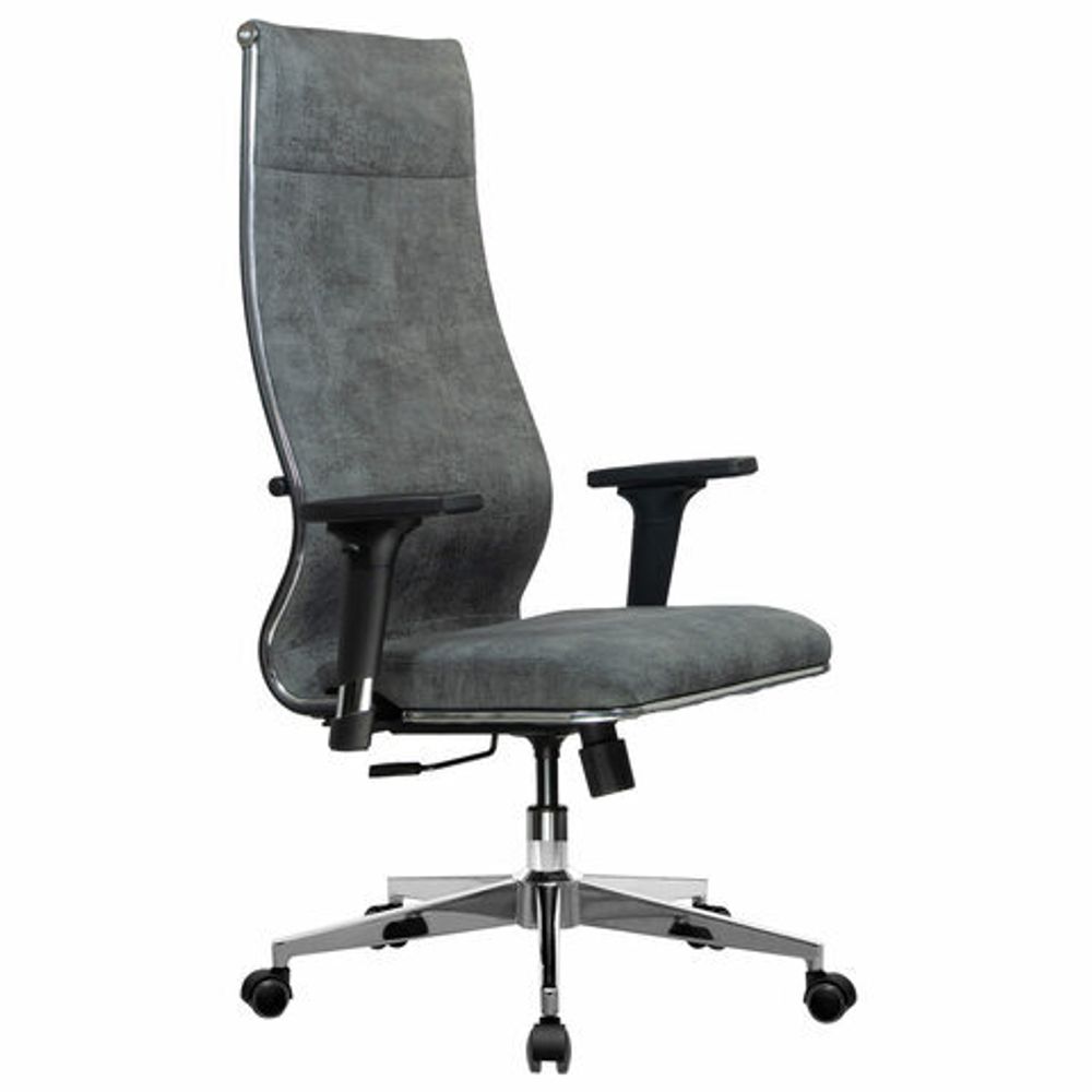 Кресло офисное МЕТТА "L1m 42/2D", хром, 2D-подлокотники, сиденье и спинка мягкие, велюр, темно-серое