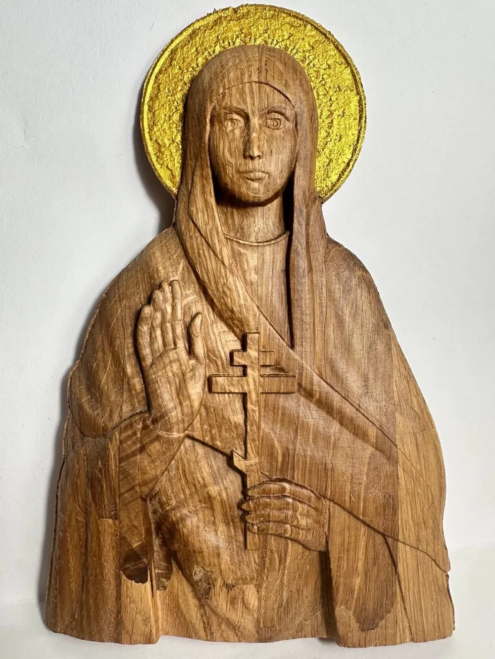 Освященная Икона мученицы Евгении Римской резная из дуба