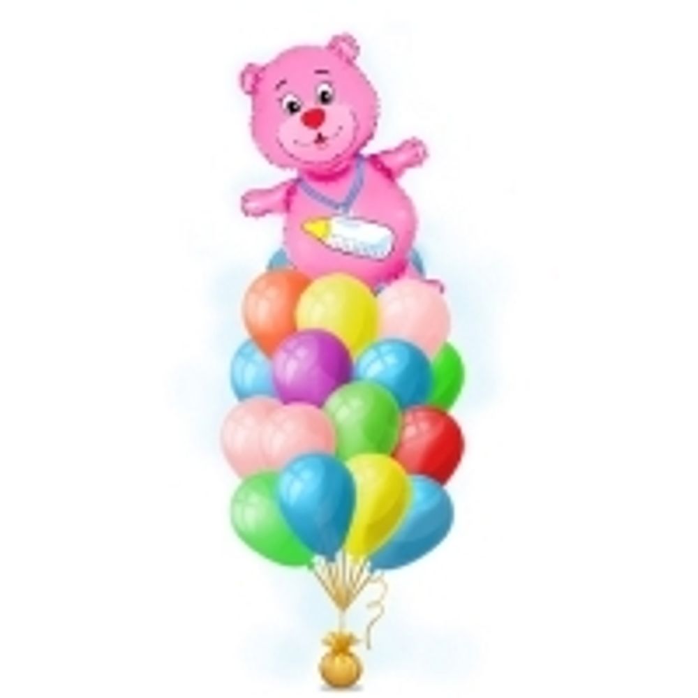 Фонтан из шаров с медведем для девочки