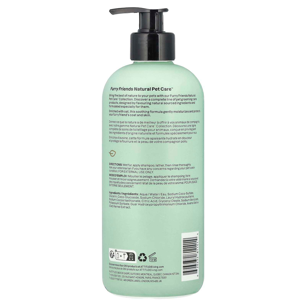 ATTITUDE, Furry Friends, Natural Pet Care, успокаивающий шампунь из овса, без запаха, 473 мл (16 жидк. унц.)