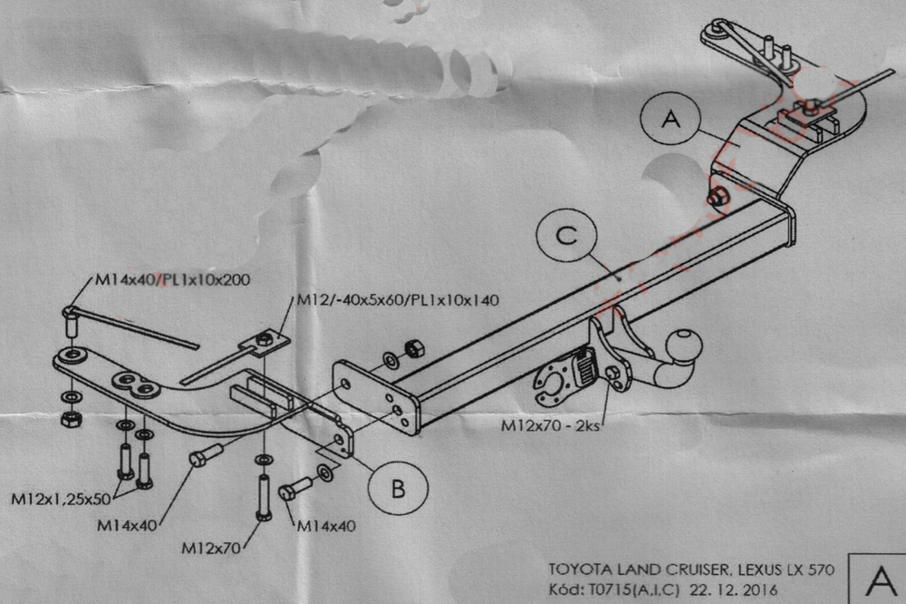 Фаркоп оцинкованный Galia T071A для Toyota Land Cruiser 200 2008-, Lexus LX 2008-(паспорт и сертификат в комплекте)(без электрики)