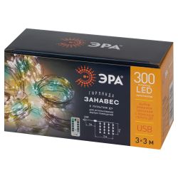 Светодиодная новогодняя гирлянда ЭРА ЕGNIG - ZM занавес с пультом 3*3 м мультиколор 300 LED