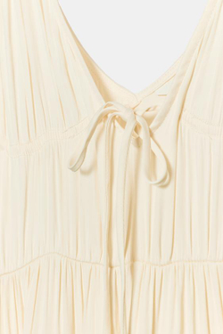 ZARA ДЛИННОЕ АТЛАСНОЕ ПЛАТЬЕ СО СБОРКАМИ, ЭКРЮ