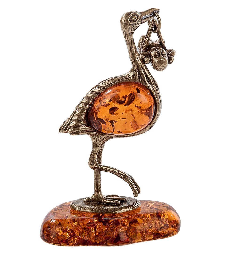 Народные промыслы AM- 189 Фигурка «Аист с младенцем» (латунь, янтарь)