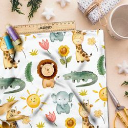 Ткань штапель радостные животные в африке