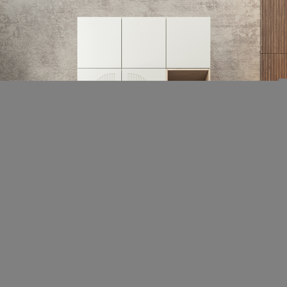 Шкаф Агератум МДФ двухсекционный с антресолью и стеллажом Лайн керамика (0,27) А10032 матовая - Дуб Сонома 3025  190*50*260