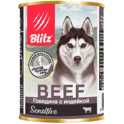 Blitz Sensitive консервы для собак с говядиной и индейкой в паштете (банка) (Beef)