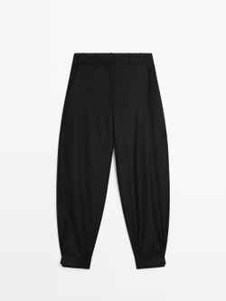 Massimo Dutti Широкие брюки с пряжкой и шерстью, черный