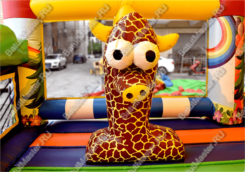 Надувной батут "Зверята с крышей 3" со скалодромом, 11*8*6 м