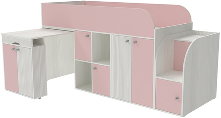 Кровать-чердак КарИВи Малыш 3 Белое Дерево Розовый