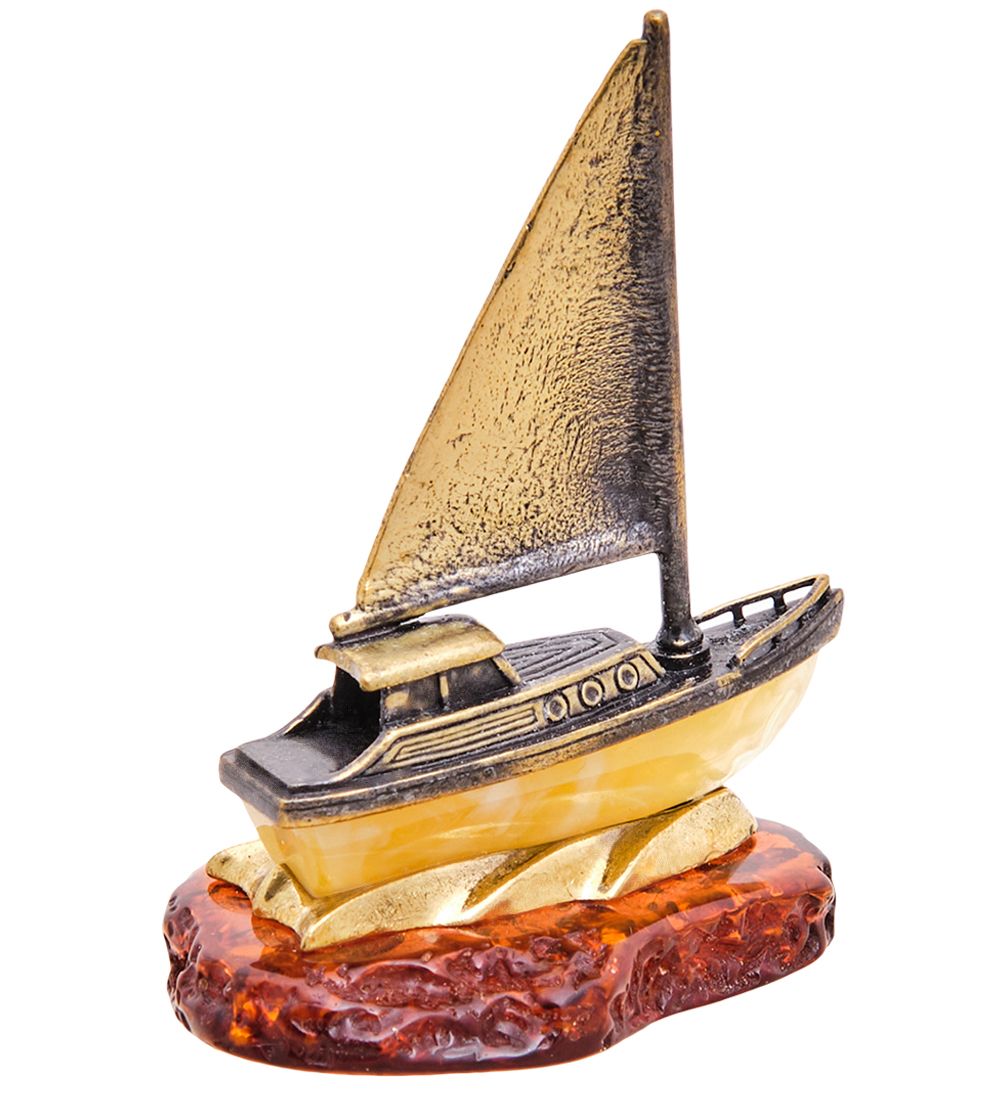 Народные промыслы AM-1818 Фигурка «Яхта» (латунь, янтарь)