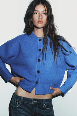 ZARА МЯГКИЙ КАРДИГАН ИЗ ТРИКОТАЖА, ЯРКО-СИНИЙ